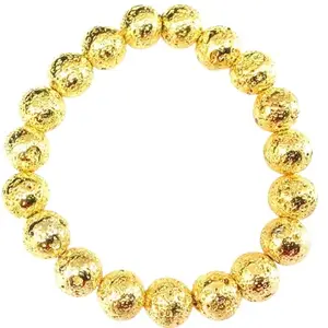 Retrend Design Auspicious Golden Lava Bracelet Original Certified Round Beads Elastic Wristband गोल्डन लावा ब्रेसलेट Attractive Volcanic Rock Bracelet Jwalamukhi Bracelet Lava Rock Bracelet For Unisex
