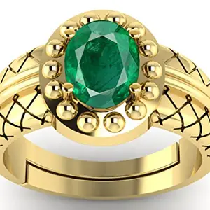 DINJEWEL 14.25 Ratti 13.00 Carat Natural Emarald/Panna Gemstone Panchdhatu Gold Plated Adjustable Ring for Men and Women's
