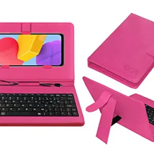 ACM Keyboard Case Compatible with Samsung Galaxy M13 Mobile Flip Cover Stand Direct Plug & Play Device for Study & Gaming Pink