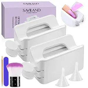Saviland 2+5PCS Dip Powder Recycling Tray System - Portable Dip Powder Tray Manicure Kit with Scoops, Nail Art Dust Remover Brush, Nail File & Wooden Stick for Professional Home DIY
