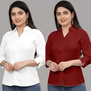 Formal Cotton Blend Shirt for Women with 3/4 Sleeve for Casual Wear Combo of 2