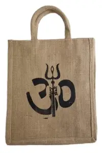 Eco-Friendly Jute Bag-Reusable Multipurpose Hand Bag with Zip Closure & Handle for Men and Women (Beige_14x12x5 Inch) Pack of 1