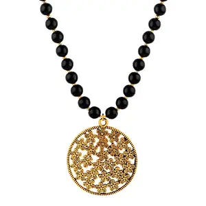Silver Shine SILVERSHINE Designer Gold Oxidised Flower Pendant Black Pearl mala set for Women girl
