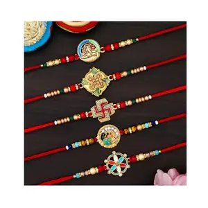 TONKWALAS Multicolor Combo of 5 Rakhi for Brother with Roli Chawal Best Wishes Greeting Card