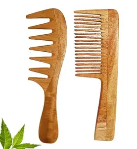 Rufiys Wide Tooth Neem Wooden Comb for Hair Growth Women & Men (Handle & Wide Tooth)