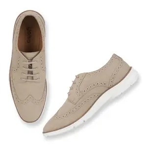 YOHO Brogue Semi-Formal Shoes for Men | Comfortable Cushioned in-Sole | Vegan Leather | Lightweight | Modern | Outdoor Casual Shoes | Office Beige