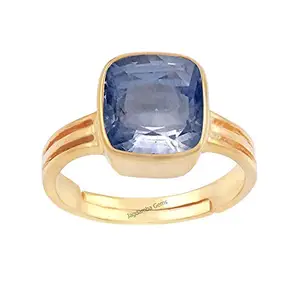 JAGDAMBA GEMS Certified Unheated Untreatet 11.25 Ratti 10.65 Carat A+ Quality Natural Blue Sapphire Neelam Gemstone Gold Plated Adjustable Ring for Women's and Men's