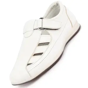 FAUSTO FST FOSMS-2112 WHITE-41 Men's White Laser Cut Design Day Long Comfort Hook and Loop Casual Sandals (7 UK)