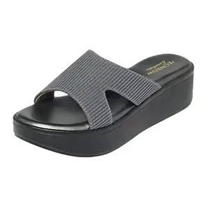MONROW Inaya Mesh Wedge Heels for Women, Grey, UK-7 | Fancy & Stylish Heel sandals, Casual, Comfortable Fashion Heel Sandal
