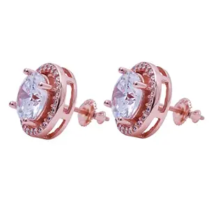 PRD CARATCAFE 92.5 Pure Silver Earrings Solitaire 2 CT CZ Rose Gold Earrings For Women & Girls
