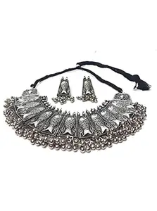 Ishaanvi fashion Fish Shape Oxidised Necklace Set
