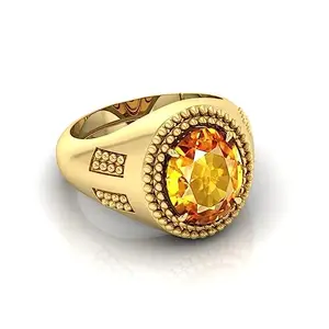 3.25 RattiYellow Sapphire Gemstone Gold Plated Anguthi | Adjustable Ring With Lab Certificate for Men and Women