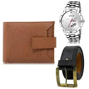 LOREM Mens Combo of Watch with Artificial Leather Wallet & Belt FZ-LR103-WL10-BL01