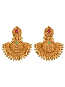 CURIO COTTAGE Dazzling Gold Temple Chandbali Earrings