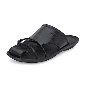 HITZ Men's Black Leather Indoor Outdoor Comfort Slippers - 9