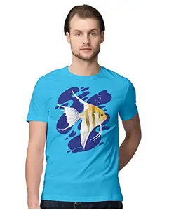 ALLEN BLACK Men's Regular Fit T-Shirt Angel Fish - Aquatic Life 100% Cotton T-Shirt Sky Blue_ANGFIMEN-Sky Blue 3XL Men Round_
