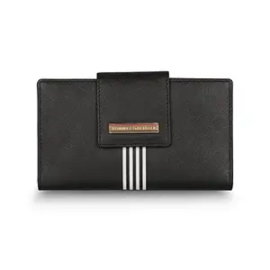 Tommy Hilfiger Alivia Leather Flap Wallet Handbag for Women - Black, 16 Card Slots