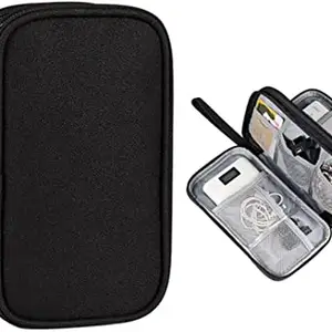 House of Quirk Electronics Accessories Organizer Bag, Portable Phone Accessories Storage Carrying Travel Case Bag for Charger USB Cables Earphone Flash Hard Drive (Black, Canvas)