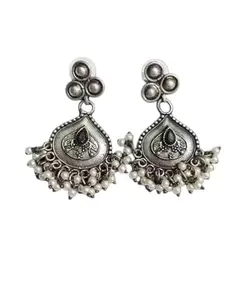 Oxidized Silver Jhumka Earrings for Women Girls Antique Drop Earrings with Pearl Beads Traditional Ethnic Jewellery for Wedding