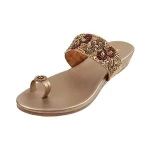 Mochi Women's Antique Gold Synthetic Sandals 7-UK 40 (EU) (32-1520)