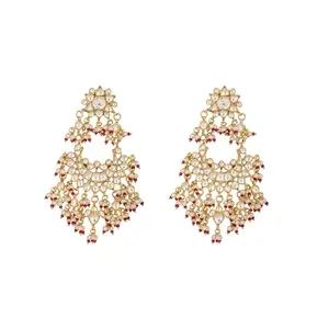Yinara Pearl Empress Chandbali Dangler Earrings For Women | White Brass Jewelry With Pearl Drops | Elegant Ethnic Look For Special Occasions And Festive Styling | Post And Back Closure