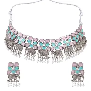Griiham Oxidised Trendy Necklace Jewellery Set for Women and Girls