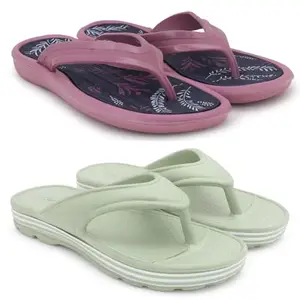 Pampy Angel Combo Pack of 2 Slipper/Flip Flops/Slides/Clogs/Sandals for Women,(V-Sflower-Peach,V-Snow-Green),38 (Euro)