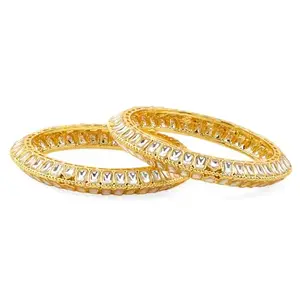 Rubans Set of 2 18K Gold-Plated White Kundan Studded Broad Traditional Bangles for Women & Girls – Perfect for Bridal Looks Festive Styling & Grand Traditional Celebrations