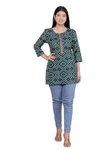 BLACKLUXE Lifestyle LTDBandhej Printed Straight 3/4th Sleeves Kurti Perfect for Casual, Formal, and Ethnic Wear (Green-L)