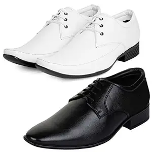 Vitoria Fashionable Synthetic Leather Formal Shoes Combo for Men's and Boys(Black-White)(Laceup)/Office Shoes/Suit Shoes/Dress Shoes/Party Shoes