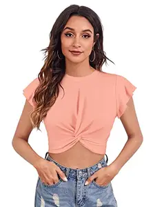 REETA FASHION Peach Polyester/Knitting Solid Top Top for Women,Women top,Tops,Crop top,Casual Top,Tops for Girl RFT691-S