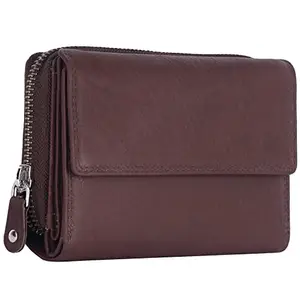 Delfin Genuine Leather - Multi Compartment Ladies Wallet (Brown)