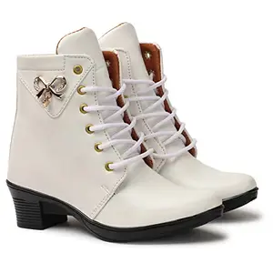 KRAFTER Women's And Girls Classic Winter Suede velvet High heel Boots Casual, Outdoor and Holiday Outings White-UK-5-White-M071-38