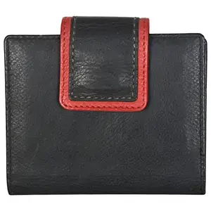 LMN Genuine Leather Black red Document Holder Type Wallet for Women ST_8082 (12 Document Slots)