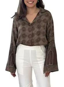 Zans & mens Women's Printed Shirt, Long Sleeve, Embroidered Cuffs, Collared Neck, Casual Ethnic Wear (in, Alpha, 2XL, Regular, Purpal-Bandhni)