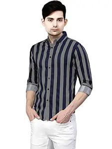 Men Casual Lining Cotton Slim Fit Shirt - Grey- XXL(1_2C-LINNINGGREY-XXL)