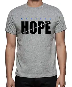 Caseria Men's Cotton Graphic Printed Half Sleeve T-Shirt - Breathe Hope (Grey, MD)