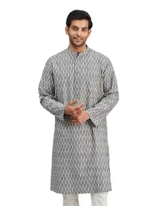 Fabindia Grey Cotton Ikat Long Kurta