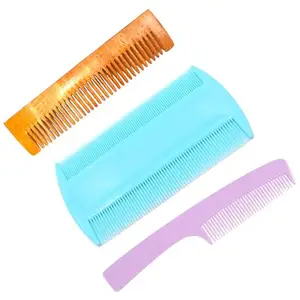 Neem Wood Comb & Plastic Lice Kangi for Hair Care – Pocket Comb Set for Women & Kids – Pack of 1