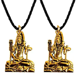 Stylewell (Pack Of 2 Pcs) Golden Color Unisex Metal Fancy & Stylish Hindu God Sitting Lord Shiva Mahadev Shankar Bholenath Mahakaal Trishul Sarp/Snake Locket Pendant Necklace With Cotton Dori