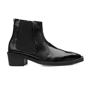 Baxxico Men's 5 to 6 CM Height Increassing Faux Leather Material Black Formal Chelsea Slip-on shoes-7UK[BAXA1015-Black]