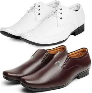 Vitoria Derby Shoes for Men | Shoes for Men with PU Sole | Comfortable & Lightweight |Durable & Trendy Design | Color : Multicolor | Size : 6, VTR_1007BdrWht_VTR_2005Brwn_2S_6