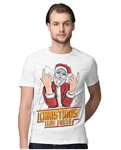 Men's & Women's Regular Fit T-Shirt Just Be Happy - Smile 100% Cotton Unise T-Shirt White|Female3XL(XMASPARTY-White-XXXL-MENR)