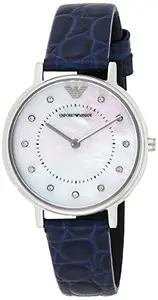 Emporio Armani Kappa AR11095 Leather Quartz Analog Women's Fashion Watch (Silver Dial Blue Colored Strap)