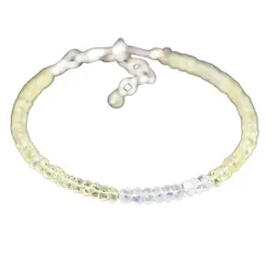 LKBEADS Lemon Topaz & Rainbow Moonstone bracelet with Silver clasp - 3-3.5mm Rondelle beads- Faceted & Smooth Cut -7 Inch Adjustable Bracelet– Healing, Fashion, Gift, Spiritual, Yoga|LK_STACK_08146