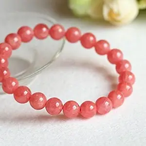 LKBEADS Natural Argentina Rhodochrosite 8mm Round Shape Smooth Cut Beads 7 inch Stretchable Bracelet for Men & Women.|STBR_RR_00976_7.0
