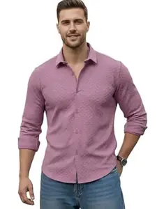 WIZOON Shirt for Men | Men’s Black Textured | Regular Fit | Textured Cotton Blend Casual Shirt | Full Sleeves | Spread Collar | Western Stylish Shirts