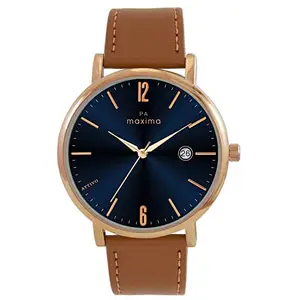 Maxima Leather Attivo Collection Analog Blue Dial Men Watch-O-66650Lmgr, Brown Band