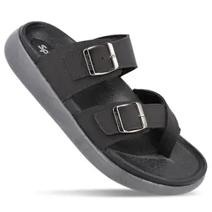 WALKAROO Men's Slip-On Comfort Sandals with Adjustable Buckles - WC4483 Black