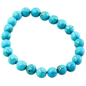 RRJEWELZ Unisex Bracelet 8mm Natural Gemstone Magnesite Turquoise Round shape Smooth cut beads 7 inch stretchable bracelet for men & women. | STBR_05123